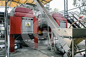 Grape sorter and press in winery