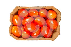 Grape tomatoes, red cocktail tomatoes in a cardboard tray