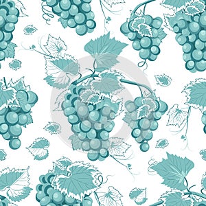 Grape vine seamless pattern and leaves on white background, Fresh organic food, Grape bunch pattern background