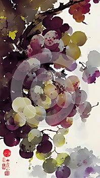 Grape watercolour illustration grapes painting fruit art wine wine leafs