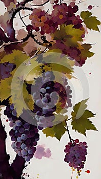 Grape watercolour illustration grapes painting fruit art wine wine leafs