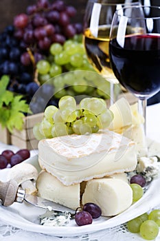 Grape, wine and cheese