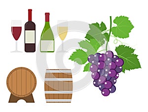 Grape and wine product vector set