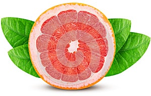 Grapefruit citrus fruit cut in half with leaf