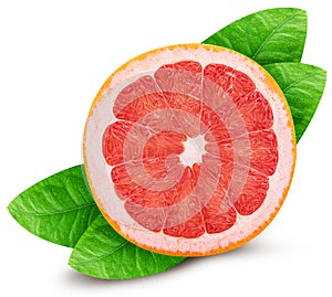 Grapefruit citrus fruit cut in half with leaf