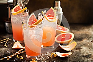 Grapefruit cocktail in tall glasses