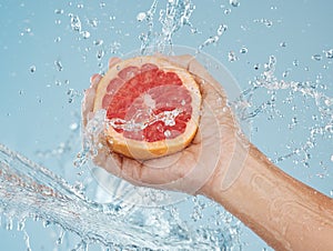 Grapefruit, fruit and water for health of body and skin with natural diet to lose weight or skincare with dermatology