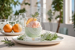 Grapefruit ice cream. Summer grapefruit ice cream, gelato, sundae, generative AI