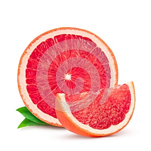 Grapefruit with leaf isolated on white background. With clipping path. Full depth of field.