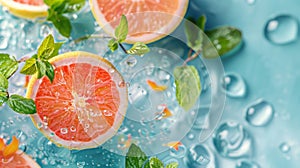 Grapefruit and Mint Splashed with Water photo