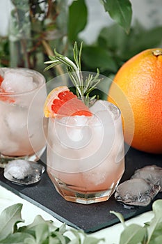 Grapefruit and rosemary gin cocktail or margarita, refreshing drink with ice, cocktail menu of resort bar o cafe, restaurant