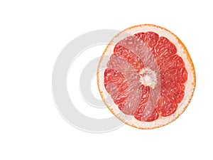 Grapefruit in section closeup, on a white background