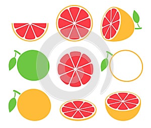 Grapefruit set. Isolated grapefruit on white background