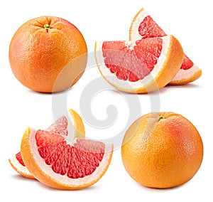 Grapefruit with grapefruit slice isolated on white background