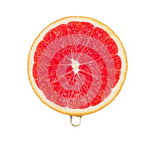 Grapefruit slice withDrop of water on white background