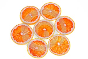 Grapefruit slices isolated on the white background