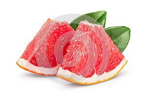 Grapefruit slices with leaves isolated on white background. With clipping path and full depth of field