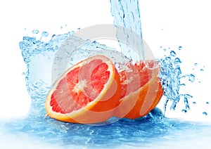 Grapefruit in a spray of water