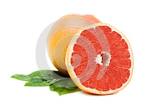 Grapefruits with green leafs