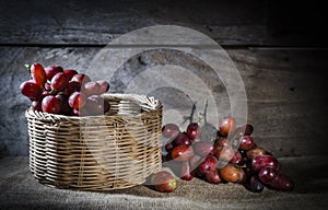 Grapes in basket and on the outside.