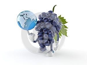 Grapes character with world globe