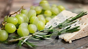 Grapes with cheese and rosemary, macro