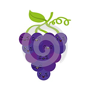 Grapes fresh fruit kawaii character