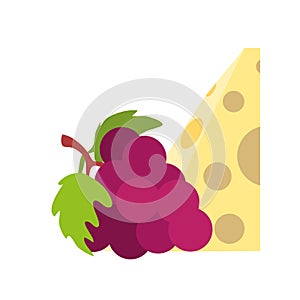 Grapes fruits with cheese flat style icon
