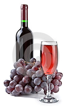 Grapes, glass and bottle