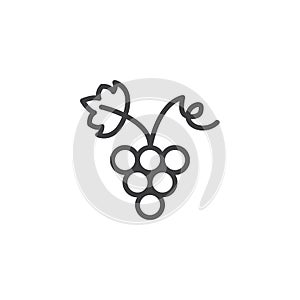 Grapes with grape leaf outline icon
