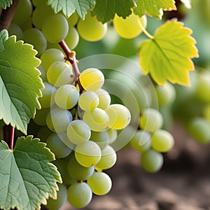 Grapes on a grapevine with wood background