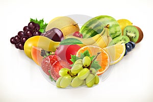 Grapes and juicy fruits, vector illustration