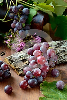 Grapes with leaves photo