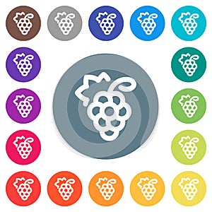 Grapes outline flat white icons on round color backgrounds