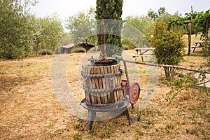 Grapes press from which wine will come out, in the Tuscan countryside Tuscany, Italy