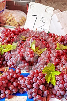 Grapes sale on a local market, selective focus