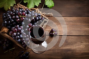 Grapes with wine glass background. Generate ai