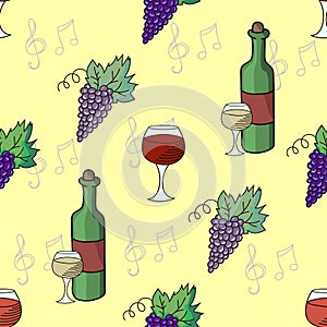 Grapes wine vector seamless pattern