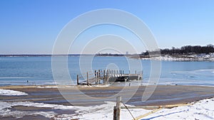 Grapevine lake in Grapevine Texas with snow and ice.