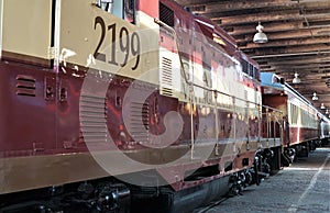 The Grapevine Texas train inside the Fort Worth Stock Yards in Texas