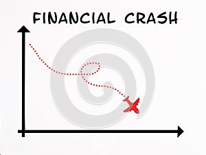 Graph with an airplane falling down, financial crash, inflation crisis, risk for investments, global economic depression, business