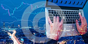 graph analysis concept, business man or stock trader analyzing graph data