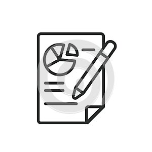 Graph analysis document, icon in line design. Graph, analysis, document, report, data, statistics, chart on white
