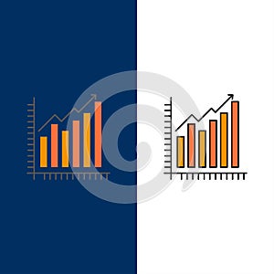 Graph, Analytics, Business, Diagram, Marketing, Statistics, Trends  Icons. Flat and Line Filled Icon Set Vector Blue Background