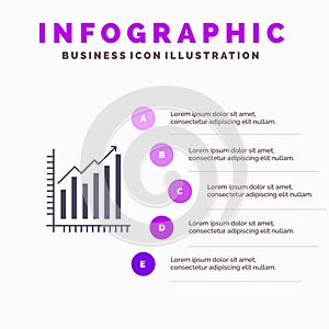 Graph, Analytics, Business, Diagram, Marketing, Statistics, Trends Solid Icon Infographics 5 Steps Presentation Background