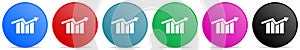 Graph, arrow, growth, business vector icons, set of circle gradient buttons in 6 colors options for webdesign and mobile