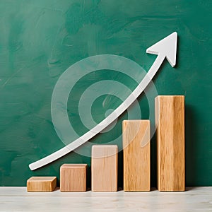 Graph arrow up on stair, concept of growth and increase