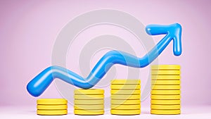 graph with blue arrow on top the coins