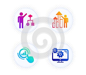 Graph chart, Algorithm and Employee results icons set. Settings sign. Get report, Developers job, Chart. Vector
