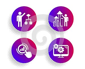 Graph chart, Algorithm and Employee results icons set. Settings sign. Get report, Developers job, Chart. Vector